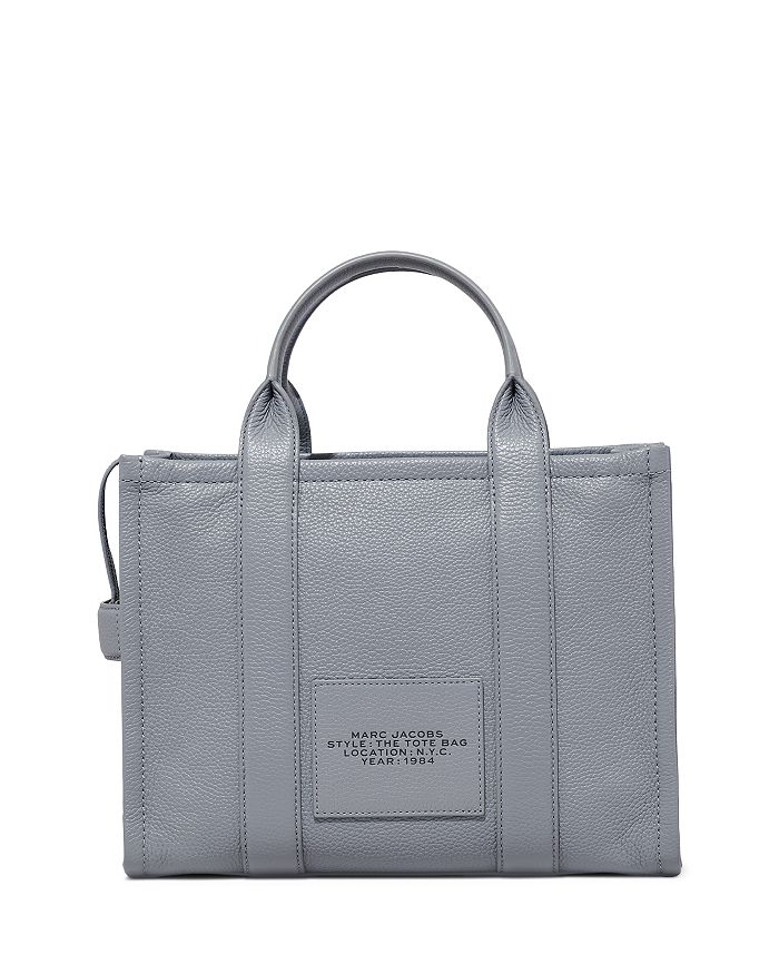 Shop Marc Jacobs The Leather Medium Tote Bag In Wolf Gray/silver