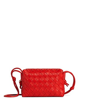 Bottega Veneta Mini Loop Camera Intrecciato Leather Crossbody Bag In Redstone/gold