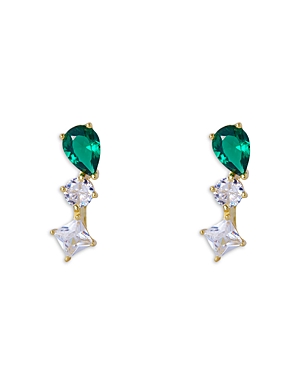 Argento Vivo Pear & Square Shape Cubic Zirconia Climber Earrings in 14K Gold Plated Sterling Silver