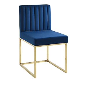 Modway Carriage Channel Tufted Sled Base Performance Velvet Dining Chair In Gold Navy