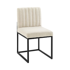 Modway Carriage Channel Tufted Sled Base Upholstered Fabric Dining Chair In Black/beige