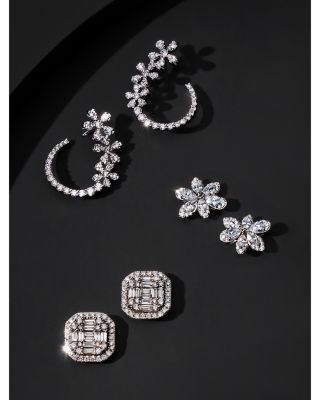 Diamond Flower Front-to-Back Earrings in 14K White Gold, 1.0 tcw 