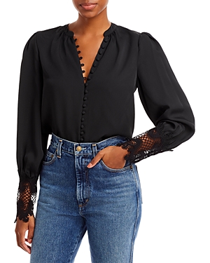 Shop L Agence L'agence Ava Lace Cuff Blouse In Black