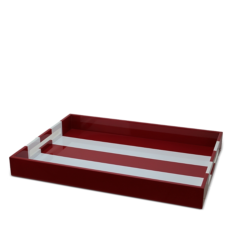 Addison Ross 22 X 16 Denim Stripe Lacquer Tray In Burgundy Stripe