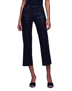 L'Agence Wanda Cropped High Rise Wide Leg Jeans in Noir Coated