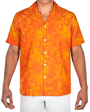 Shop Prince And Bond Printed Cotton Camp Shirt In Orange