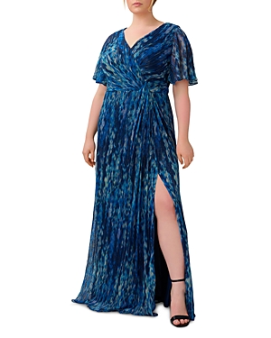 Adrianna Papell Plus Printed Metallic Gown In Navy Multi