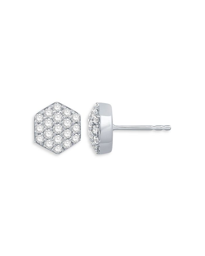 Bloomingdale's Diamond Pavé Hexagon Stud Earrings in 14K White Gold, 0.