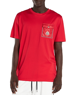 Moncler Short Sleeve Embroidered Pocket Tee In Red