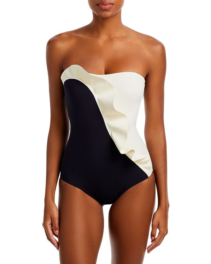 Asymmetrical Sprayed Monogram One-Piece Swimsuit - Ready-to-Wear