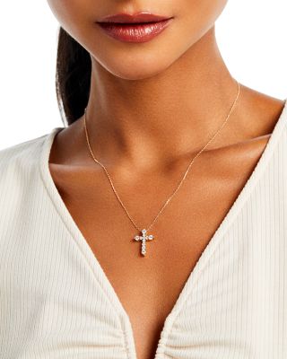 Diamond Cross Pendant Necklace in 14K Yellow Gold, 1.0 tcw 