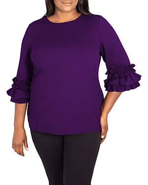 Maree Pour Toi Plus Ruffle Sleeve Top In Purple