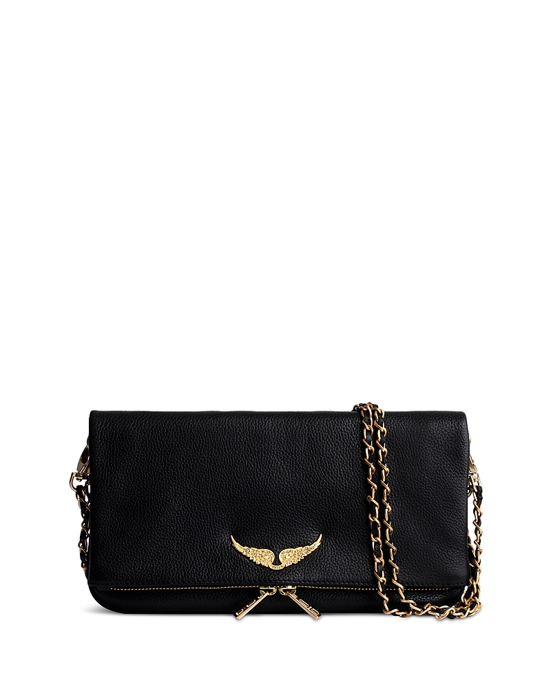 Zadig & Voltaire Logo-plaque Leather Shoulder Bag In Noir Gold