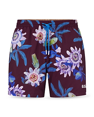Hugo Boss Exotic Flower Swim Trunk In Dark Purple