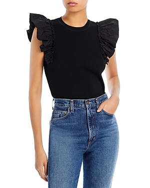 LUCY PARIS RIBBED KNIT FLUTTER SLEEVE TOP
