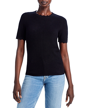 C BY BLOOMINGDALE'S CASHMERE C BY BLOOMINGDALE'S CASHMERE SHORT SLEEVE SCALLOP TRIM CASHMERE SWEATER - 100% EXCLUSIVE