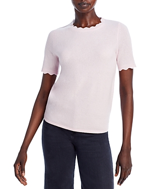 C BY BLOOMINGDALE'S CASHMERE C BY BLOOMINGDALE'S CASHMERE SHORT SLEEVE SCALLOP TRIM CASHMERE SWEATER - 100% EXCLUSIVE