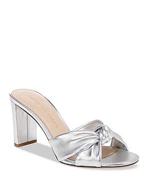 Veronica Beard Ganita Metallic Knot Slide Sandals In Silver