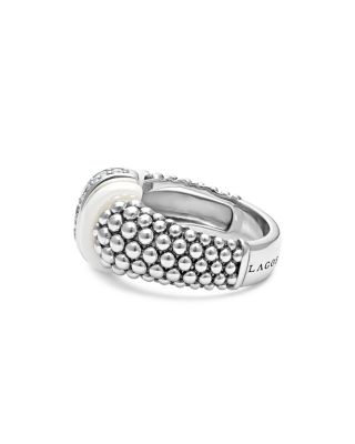 Ceramic & Sterling Silver White Caviar Diamond Ring 