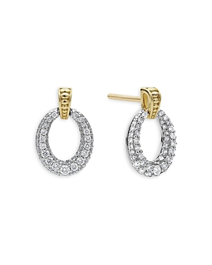Shop Lagos Sterling Silver & 18k Gold Caviar Lux Diamond Oval Drop Earrings In White/yellow