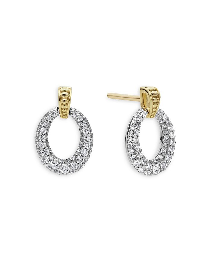 LAGOS - Sterling Silver & 18K Gold Caviar Lux Diamond Oval Drop Earrings