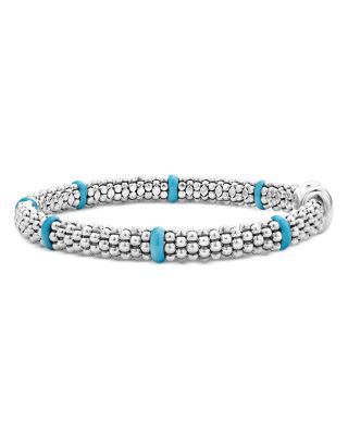 Ceramic & Sterling Silver Blue Caviar Station Bracelet
