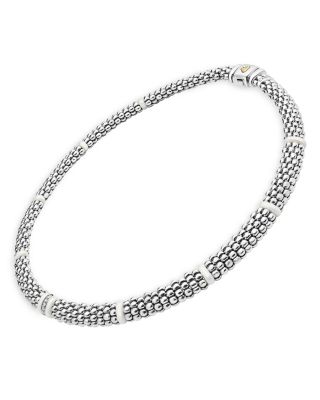 Ceramic & Sterling Silver White Caviar Diamond Station Necklace, 18"