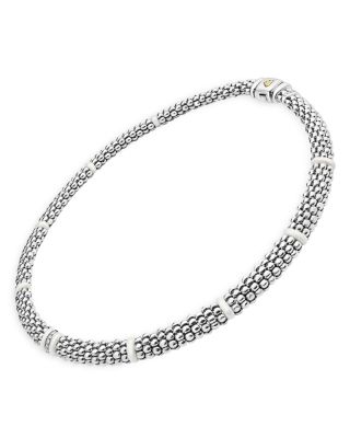 Ceramic & Sterling Silver White Caviar Diamond Station Necklace, 16"