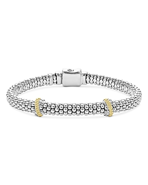 Lagos Sterling Silver & 18K Gold Double X Station Caviar Luxe Diamond Bracelet