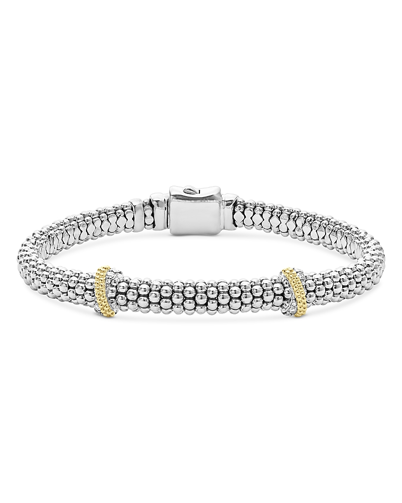 Lagos Sterling Silver Caviar Diamond X Bracelet In Silver/gold