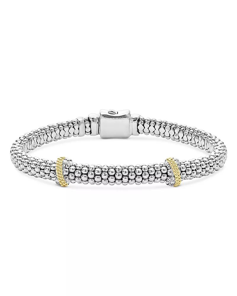 Lagos 18K Yellow Gold & Sterling Silver Caviar Lux X Station Diamond Bracelet