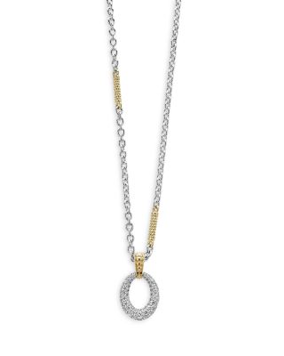LAGOS - 18K Yellow Gold & Sterling Silver Caviar Lux Oval Diamond Pendant Necklace, 16"