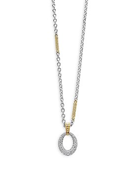 LAGOS - 18K Yellow Gold & Sterling Silver Caviar Lux Oval Diamond Pendant Necklace, 16"
