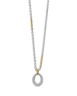 Lagos 18K Yellow Gold & Sterling Silver Caviar Lux Oval Diamond Pendant Necklace, 16