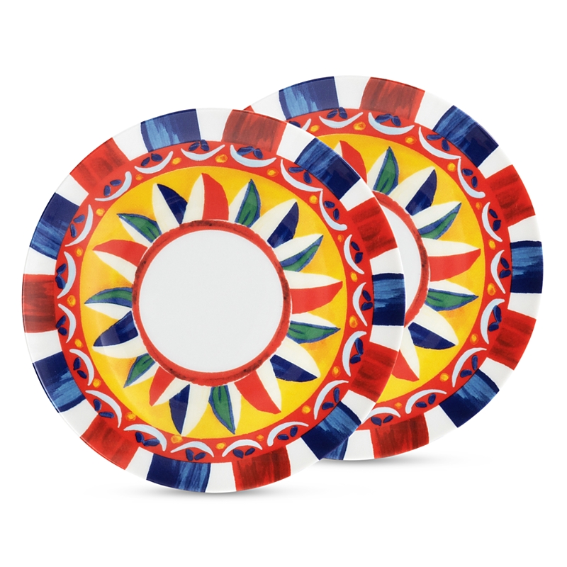 Dolce & Gabbana Carretto-print Porcelain Dessert Plates (set Of 2) In Multi