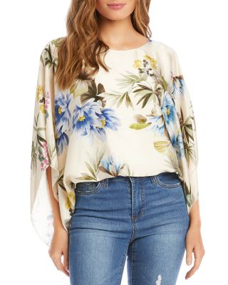 KAREN KANE Womens Tie Floral Dolman Sleeve V Neck Tunic Top