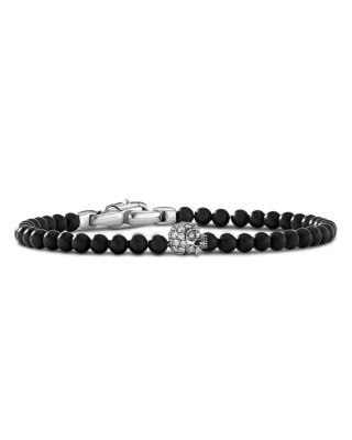 David Yurman - Men's Sterling Silver Memento Mori Onyx & Diamond Skull Bead Bracelet