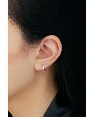 18K Yellow Gold Diamond Baguette Single Small Hoop Earring