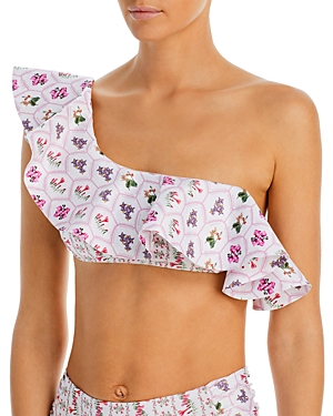 Capittana Isa Peruvia Floral Print Ruffle One Shoulder Bikini Top
