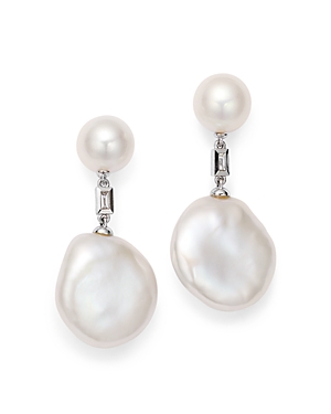 Bloomingdale's Cultured Freshwater Pearl & Diamond Drop Earrings In 14k White Gold - 100% Exclusive
