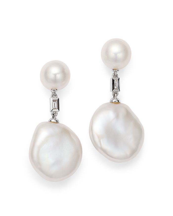 Bloomingdale's - Cultured Freshwater Pearl & Diamond Drop Earrings in 14K White Gold - 100% Exclusive