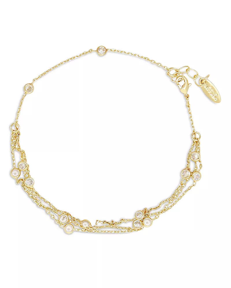 Ettika Fine Details Cubic Zirconia Triple Row Ankle Bracelet in 18K Gold Plated
