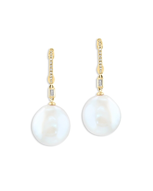 Bloomingdale's Cultured Freshwater Pearl & Diamond Hoop Earrings in 14K Yellow Gold - 100% Exclusive