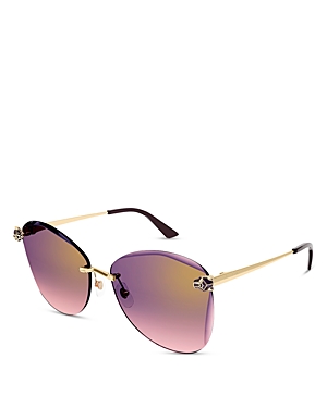 Photos - Sunglasses Cartier Panthere Classic Butterfly , 62mm Gold/Purple Gradient C 