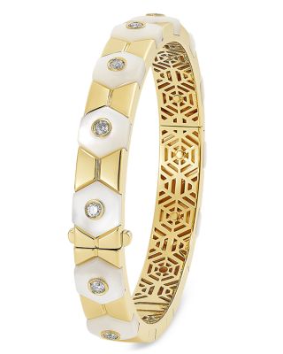 Miseno Jewelry 18K Yellow Gold Baia Mother of Pearl & Diamond Bangle Bracelet