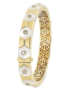 18K Yellow Gold Baia Mother of Pearl & Diamond Bangle Bracelet