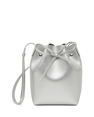 Shop Mansur Gavriel Mini Leather Bucket Bag In Silver