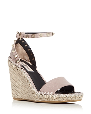 Valentino Rockstud Womens Leather Wedges Espadrilles In Poudre