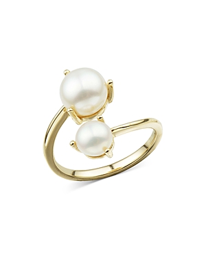 Bloomingdale's Cultured Freshwater Button Pearl Bypass Ring In 14k Yellow Gold - 100% Exclusive In White/gold