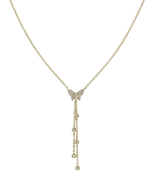 Moon & Meadow 14K Yellow Gold Diamond Butterfly Lariat Necklace, 18-19